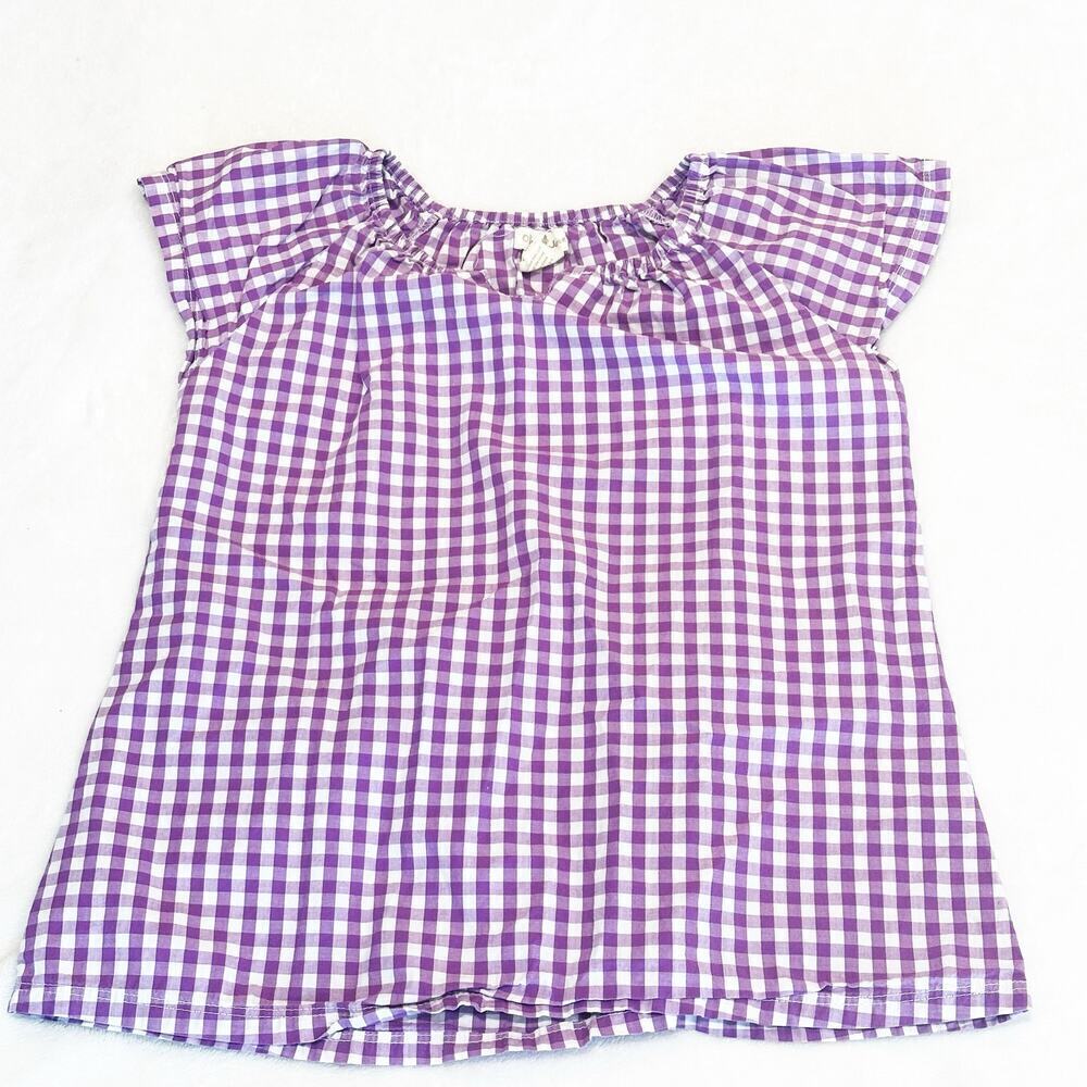 Olive Juice Gingham Plaid Top sz 7 purple gingham short sleeve Flutter Sleeve
